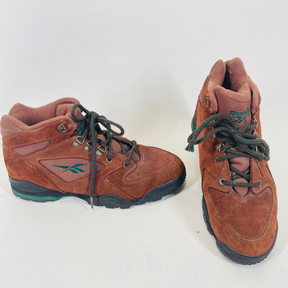 Vintage Reebok RA 504 KRI Brown Suede Hexalite Hiking Boots Womens 9.5 Green